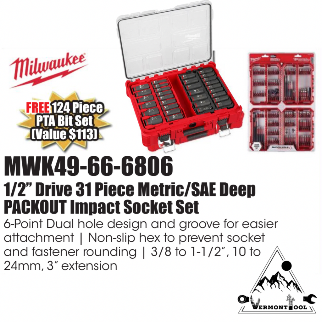 Milwaukee MWK49-66-6806, Impact Socket Set, Metric and SAE, Deep Sockets, PACKOUT Storage, Professional Tools