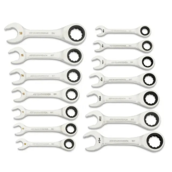 14 Piece 90T SAE/MM Stubby Ratcheting Wrench Set