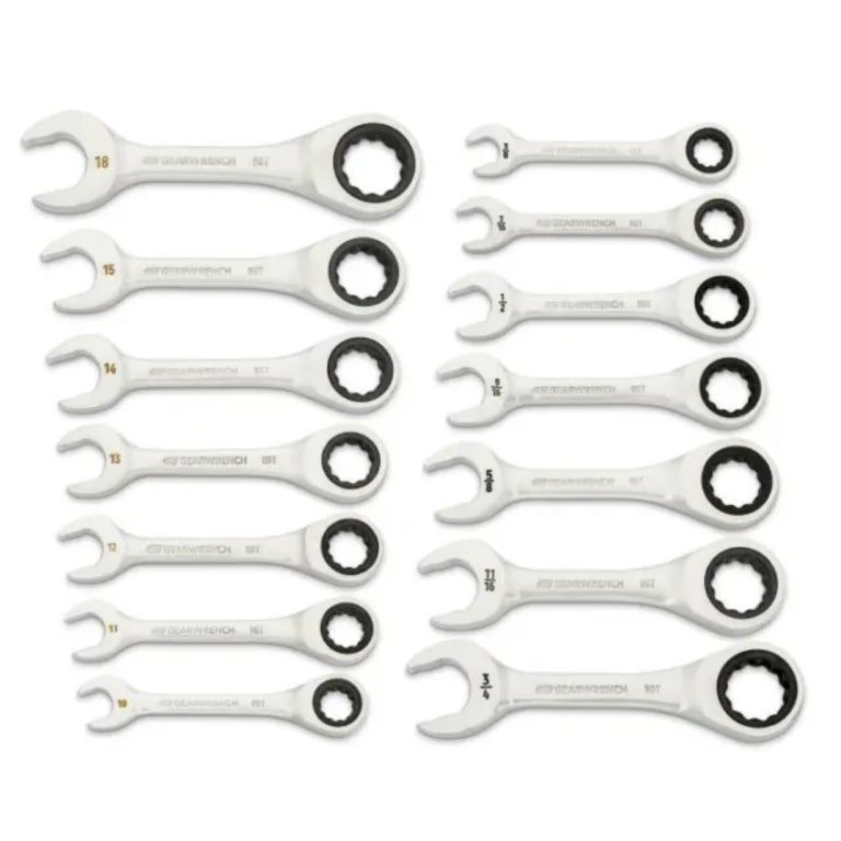 14 Piece 90T SAE/MM Stubby Ratcheting Wrench Set