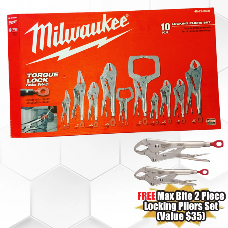Milwaukee 48-22-3690 | 10 Pc. Locking Plier Auto Kit + Free 2pc Pliers