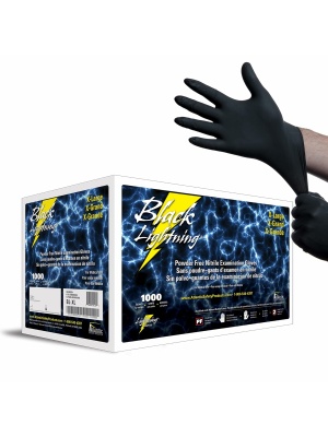 Atlantic Safety Products Black Lightning Exam Gloves, Disposable, Powder-Free Nitrile Gloves, Black, Extra Large, 1000-Ct